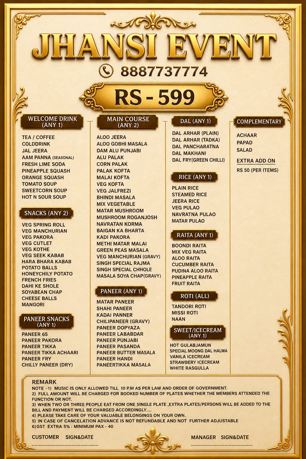 AVERAGE VEG MENU 